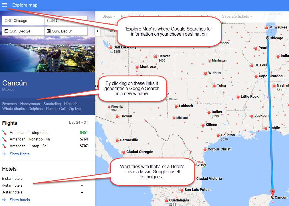 Google Flight Search - Explore Map