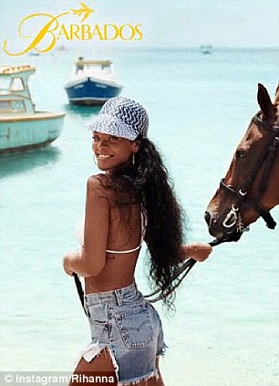 Rihanna on Barbados Beach with Horse