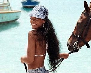 Rihanna on Barbados Beach with Horse